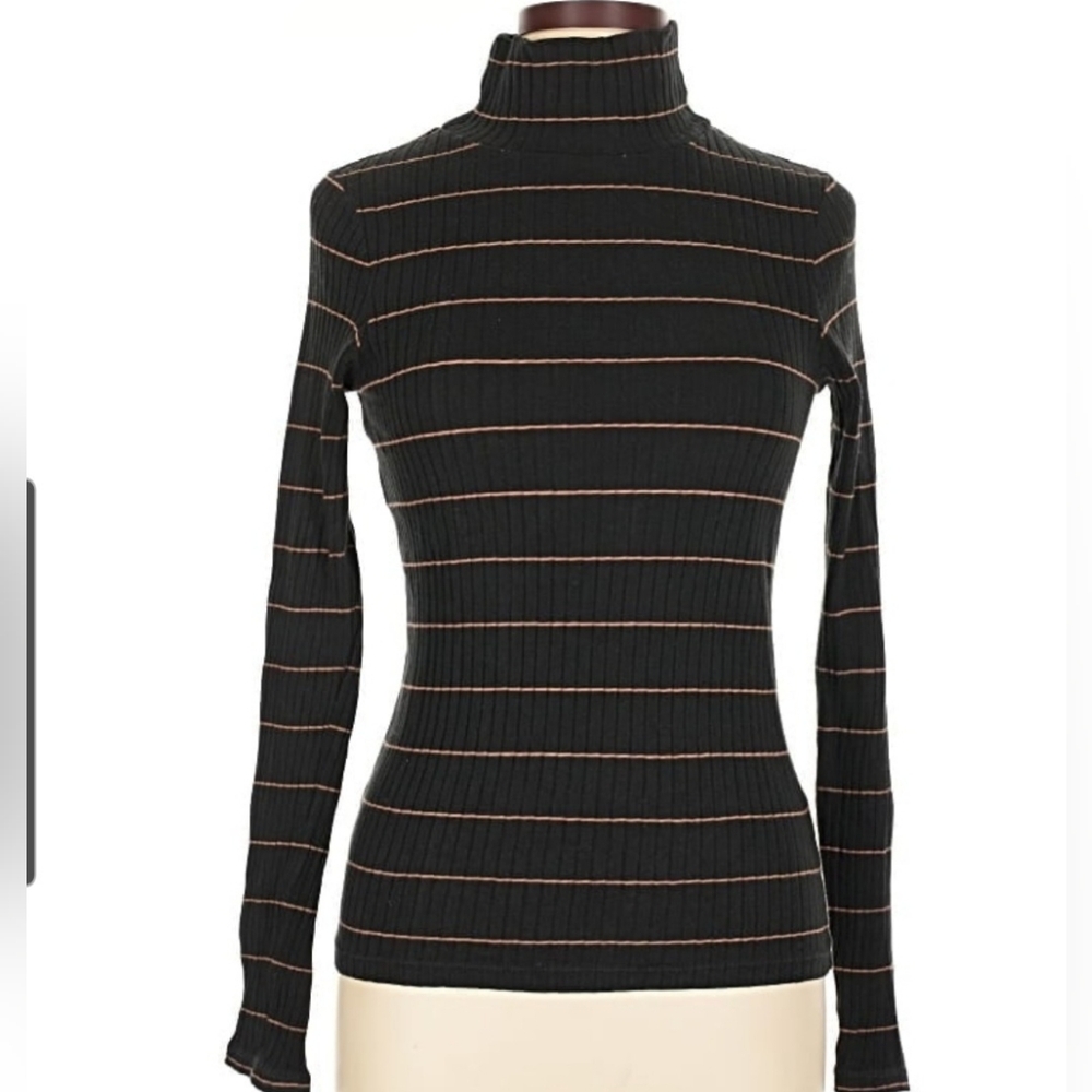VINCE. Striped Ribbed Turtleneck Sweater
